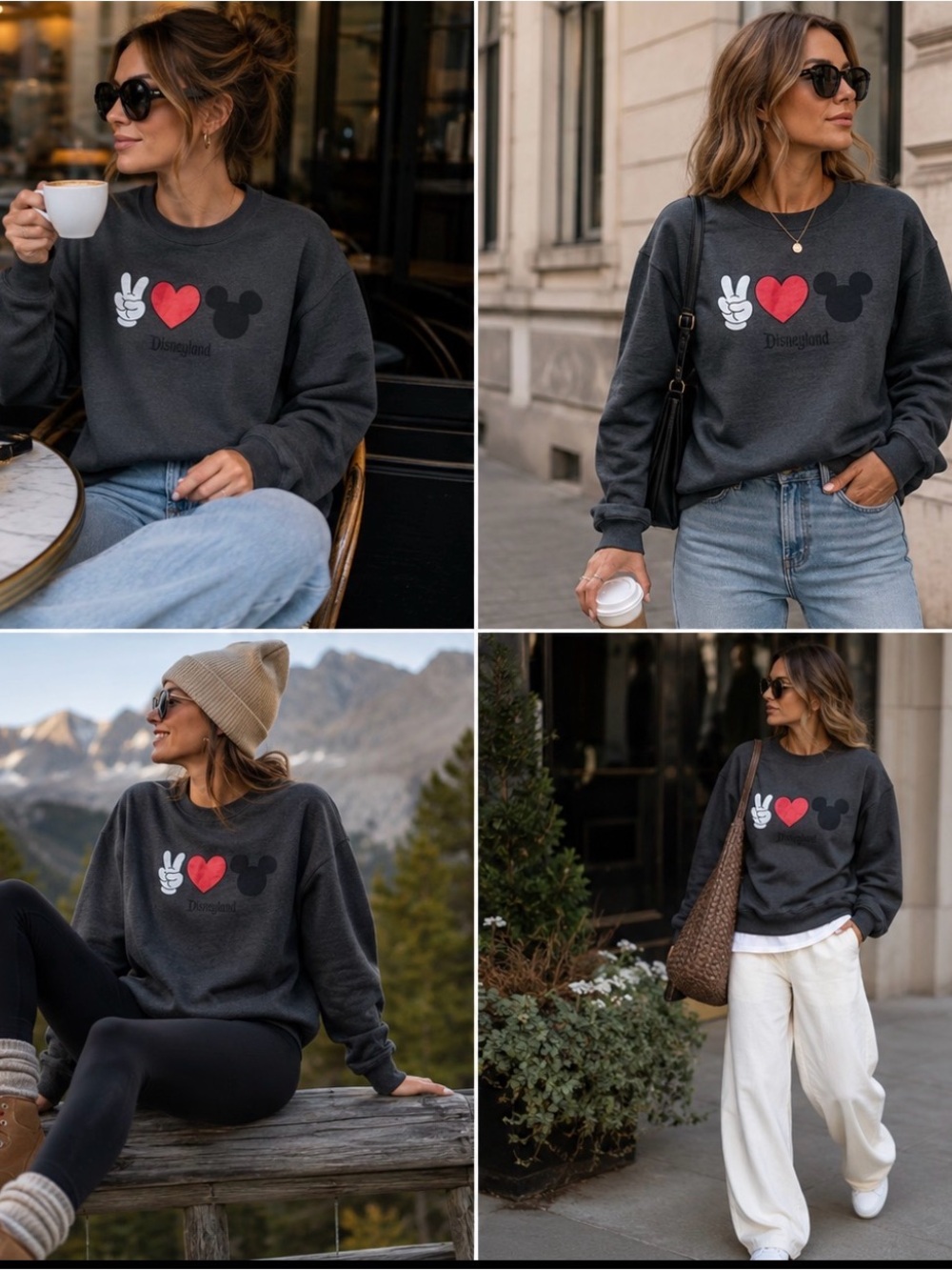 🔥DISNEY CUTEST Charcoal Crewneck Heart & Icon Graphic Sz M Price Firm!